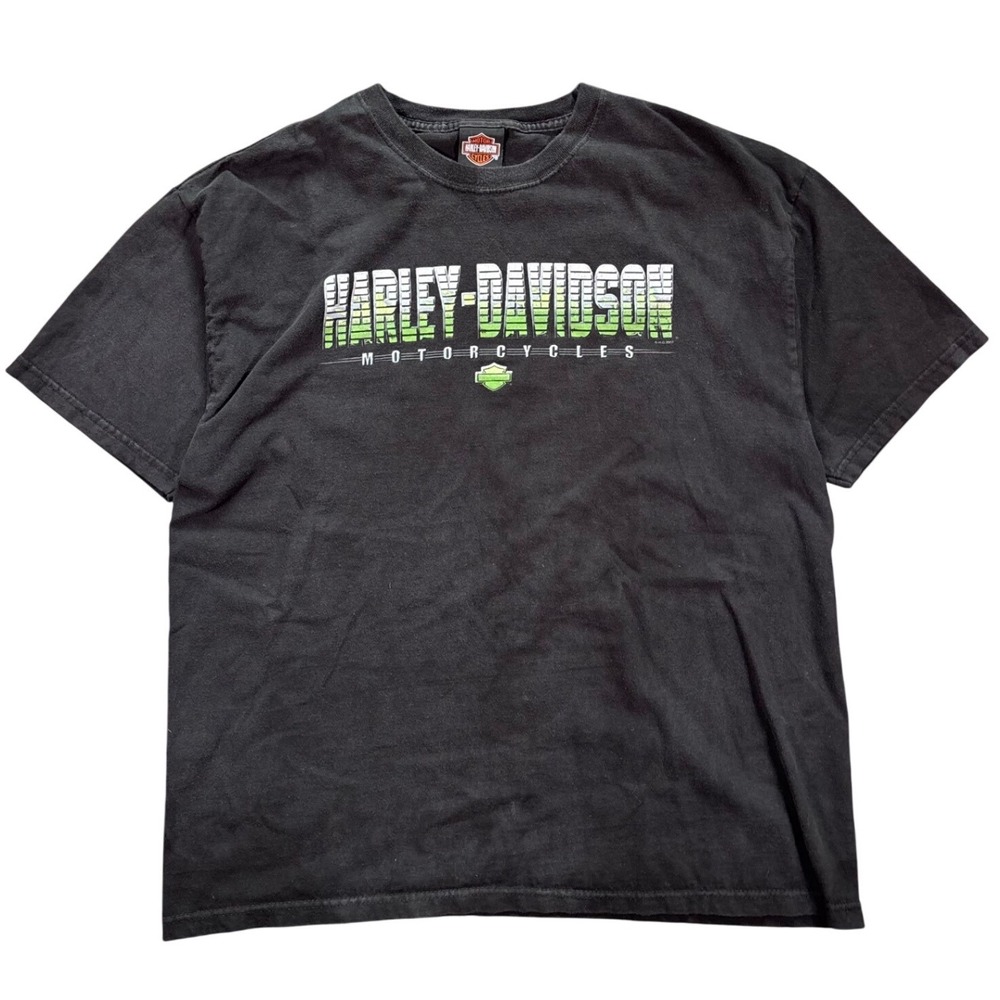 Vintage 2007 Harley Davidson Army Green Text T Shirt Size XL